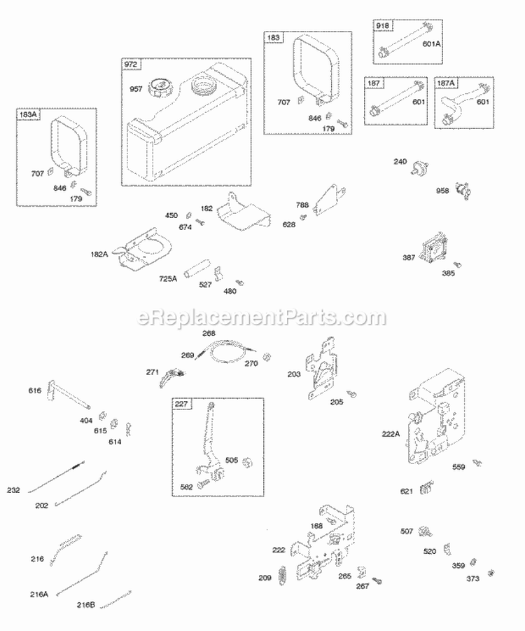 Controls Fuel Tank Springs Hoses Fuel Pump Diagram and Parts List for 28D707-0123-01  Briggs and Stratton Engine